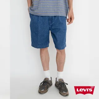 【LEVIS】男款 打摺膝上牛仔短褲 /  精工中藍染水洗 / 寒麻纖維-熱賣單品