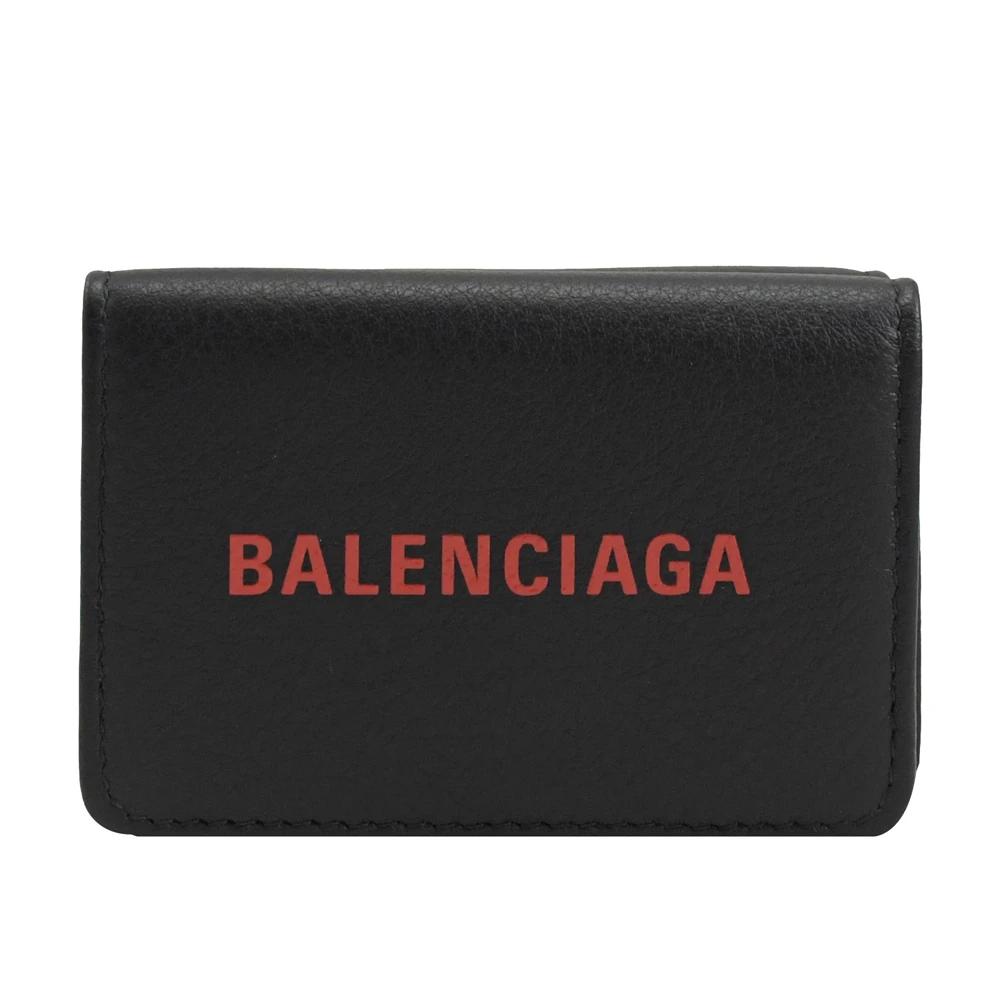 【Balenciaga 巴黎世家】經典品牌英文LOGO三折簡式短夾(黑)