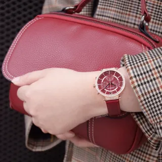 【SWAROVSKI 施華洛世奇】PASSAGE CHRONO 紅色典雅三眼計時皮革錶帶腕錶 手錶 女錶 七夕情人節(5580345)