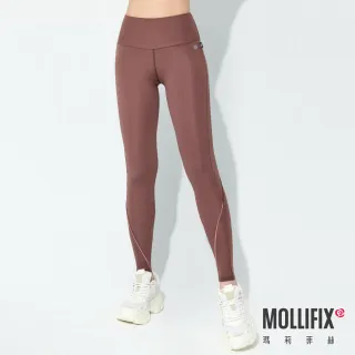 【Mollifix 瑪莉菲絲】小禎聯名設計_TRULY小尻長腿鑲邊訓練褲、瑜珈服、Legging(落栗棕)