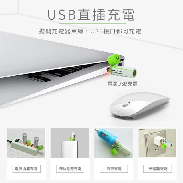 【Jo Go Wu】USB充電環保電池4入組(3號電池/AA電池/1450mAh)