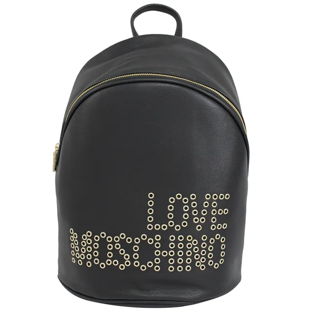 【MOSCHINO】LOVE MOSCHINO 鉚釘LOGO皮革手提旅用大後背包(黑)
