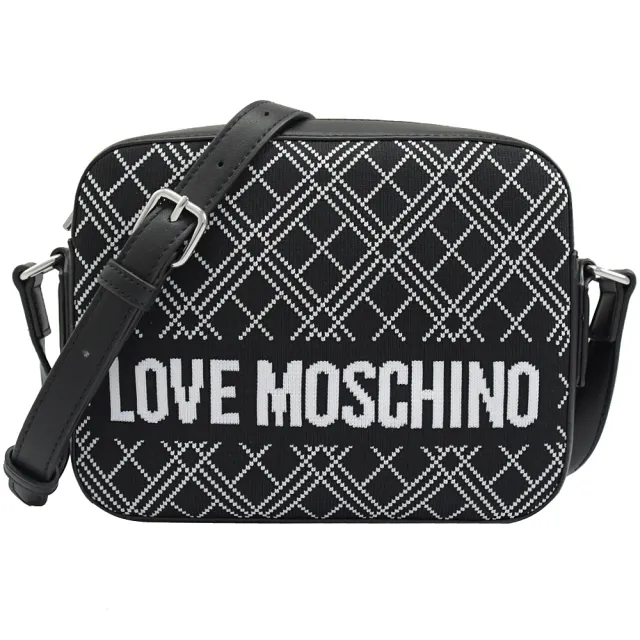 【MOSCHINO】LOVE MOSCHINO 菱格紋拼接方包斜背包(黑白)