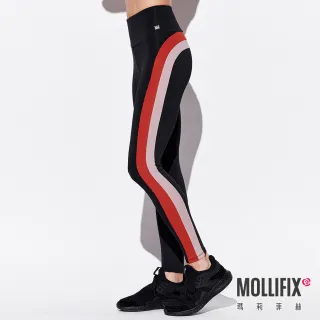 【Mollifix 瑪莉菲絲】側邊撞色拼接全長褲、瑜珈服、Legging(黑+橘)