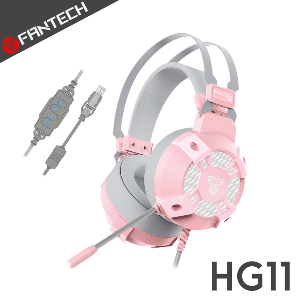 HG11 7.1環繞立體聲RGB耳罩式電競耳機(櫻花粉)