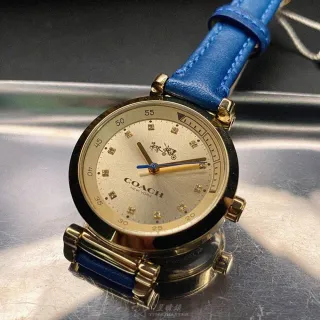 【COACH】COACH蔻馳女錶型號CH00047(金色錶面金色錶殼寶藍真皮皮革錶帶款)