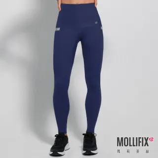 【Mollifix 瑪莉菲絲】高彈力訓練跳色動塑褲、瑜珈服、Legging(經典藍)