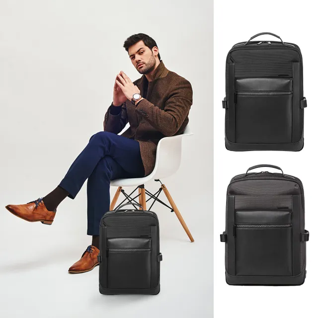 【Samsonite RED】BRANWELL頂級商務皮革拼接筆電後背包15.6吋(兩色可選)