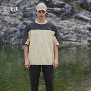 【Life8】WILDMEET 異材質剪接 印花短袖上衣-寬版-淺卡其(61006)