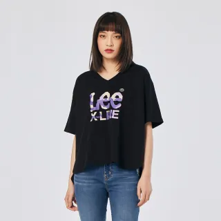 【Lee】X-LINE 迷彩LOGO V領 女短袖T恤-塗鴉黑(X-LINE 系列)