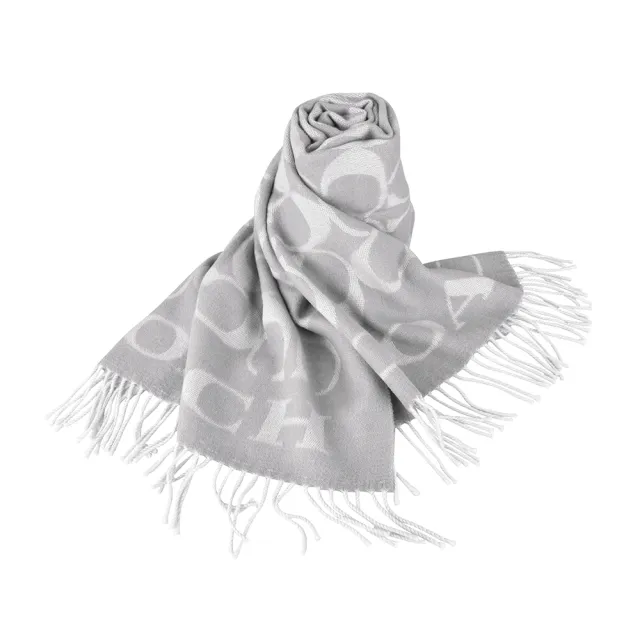 【COACH】COACH 經典SIGNATURE 羊毛針織圍巾(白樺木)