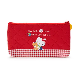 【SANRIO 三麗鷗】復古菱格紋拉鍊筆袋 Hello Kitty 心愛小熊(文具雜貨)