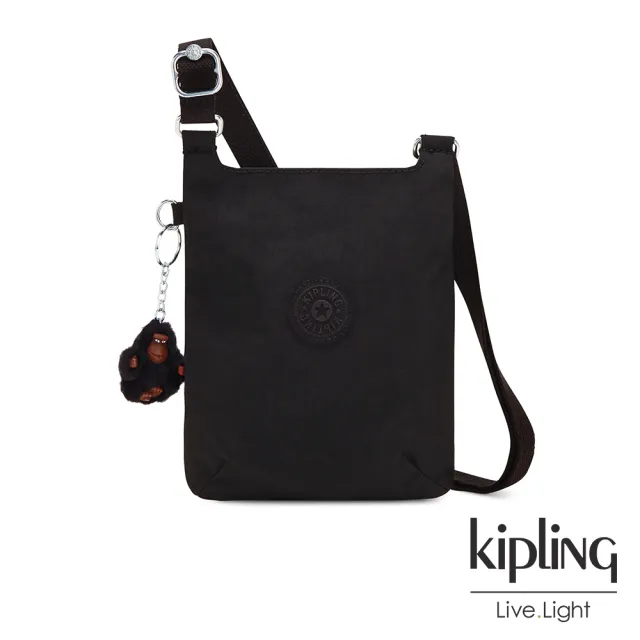 【KIPLING】極簡耀黑長形斜背小包-JAVIER