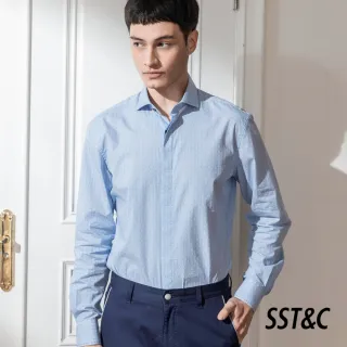 【SST&C 季中折扣】舒適純棉藍色迴型印花襯衫0312203022