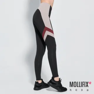 【Mollifix 瑪莉菲絲】高彈力不對稱斜切訓練動塑褲、瑜珈服、Legging(黑)