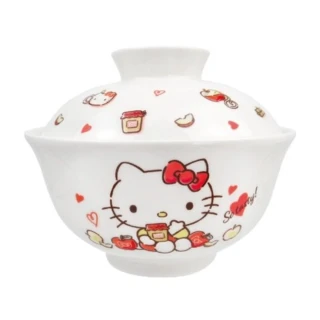 Hello Kitty 陶瓷丼碗附蓋 500ml 《紅白蘋果款》(平輸品)