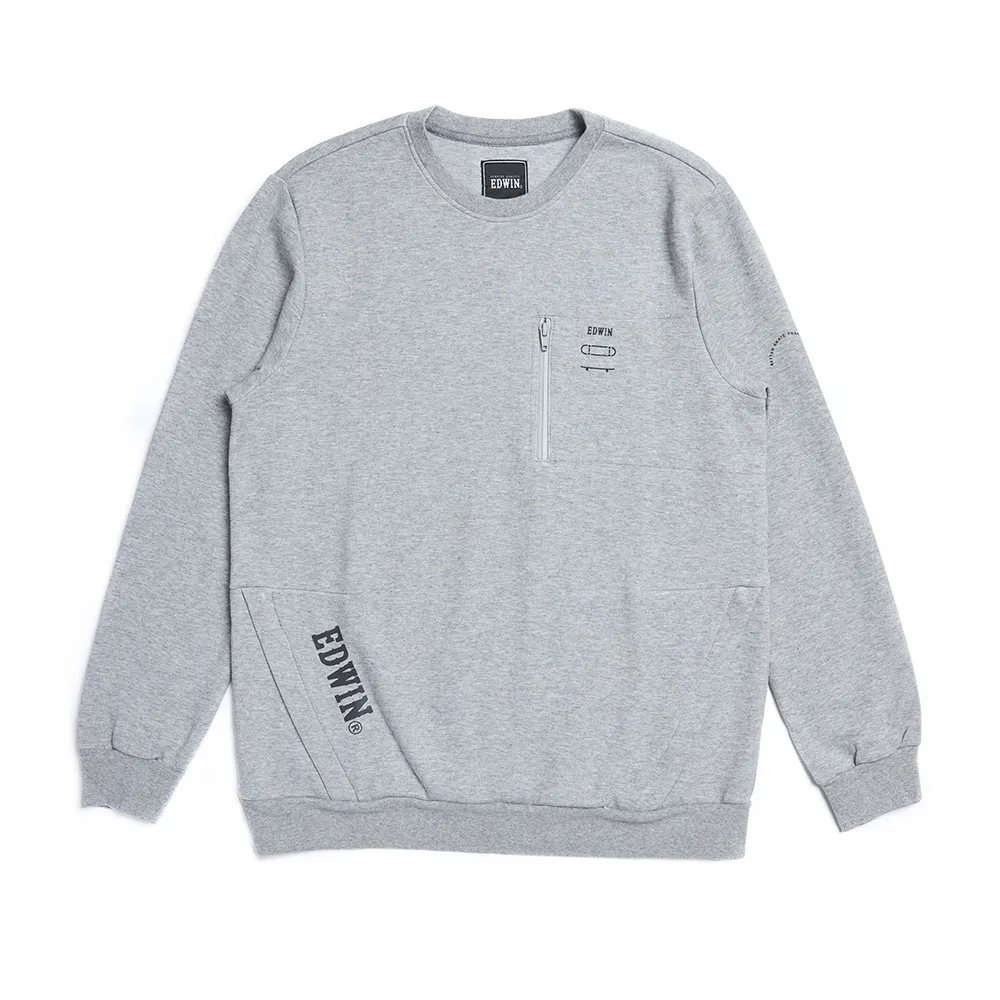 【EDWIN】3D立體機能厚長袖T恤-男款(麻灰色)