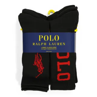 【RALPH LAUREN】Polo Ralph Lauren 爆款大馬文字長襪-六件組-黑色(百搭爆款配件/平輸品)