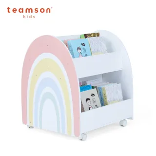 【Teamson】彩虹兒童移動式收納展示木製書架(附滾輪)