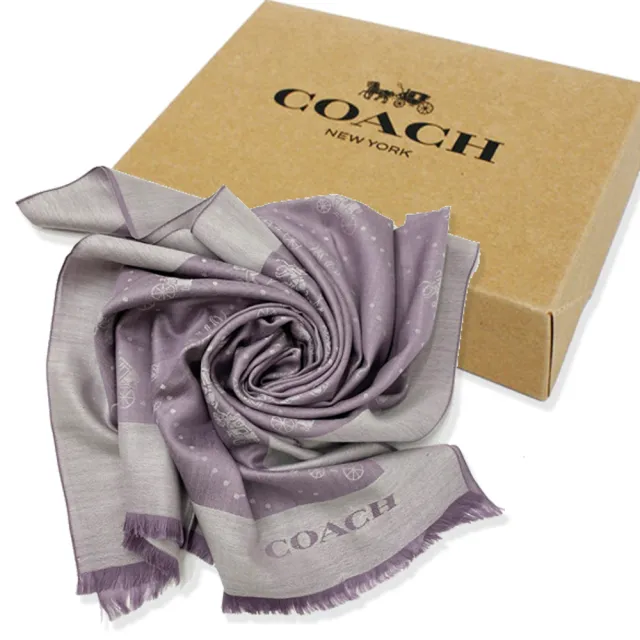 【COACH】馬車LOGO 100%羊毛絲巾圍巾禮盒(丁香紫)