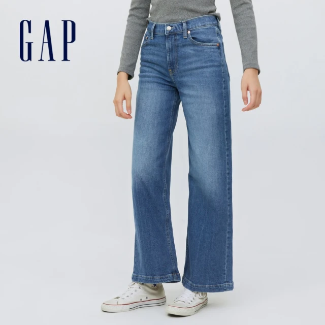 GAP【GAP】女裝 時尚高腰寬版牛仔褲(406753-藍色)