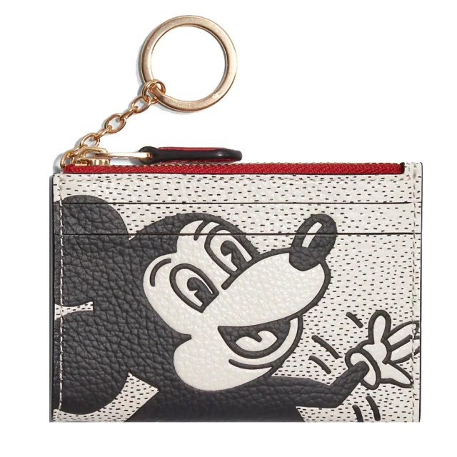 COACH【COACH】Disney聯名款復古米奇印花卡夾鑰匙零錢夾(白紅)