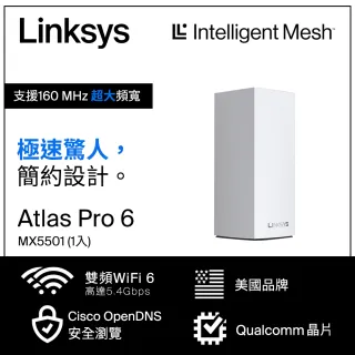 【Linksys】 Atlas pro 6  AX5400 雙頻  Mesh Wifi 路由器/分享器(MX5501-AH)