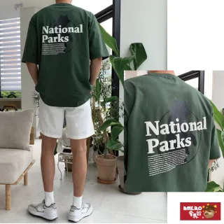 【AMERO】男女裝 圓領短袖T恤(四種國家公園造型印花 寬鬆 落肩 情侶裝)