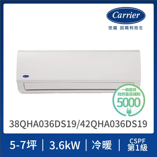 【Carrier 開利】5-7坪淨冷系列變頻冷暖分離式空調(38/42QHA036DS19)