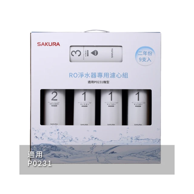 【SAKURA 櫻花】RO淨水器專用濾心9支入二年份 適用機型P0231(F0196)