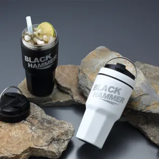 【BLACK HAMMER】保冰旋蓋陶瓷不鏽鋼晶鑽冰壩杯930ml-附贈吸管(買一送一)