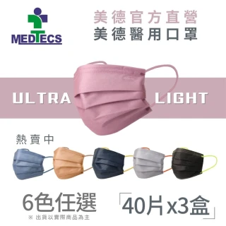 【MEDTECS 美德醫療】美德醫用口罩40片x3盒 暢快呼吸 5色任選(頂級室內清淨機的過濾效果！)