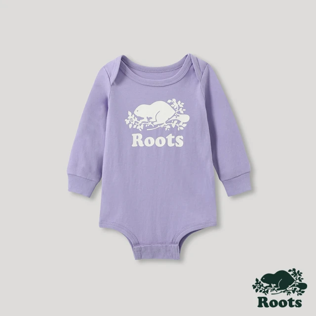 【Roots】Roots嬰兒-經典海狸LOGO有機棉包屁衣(紫色)