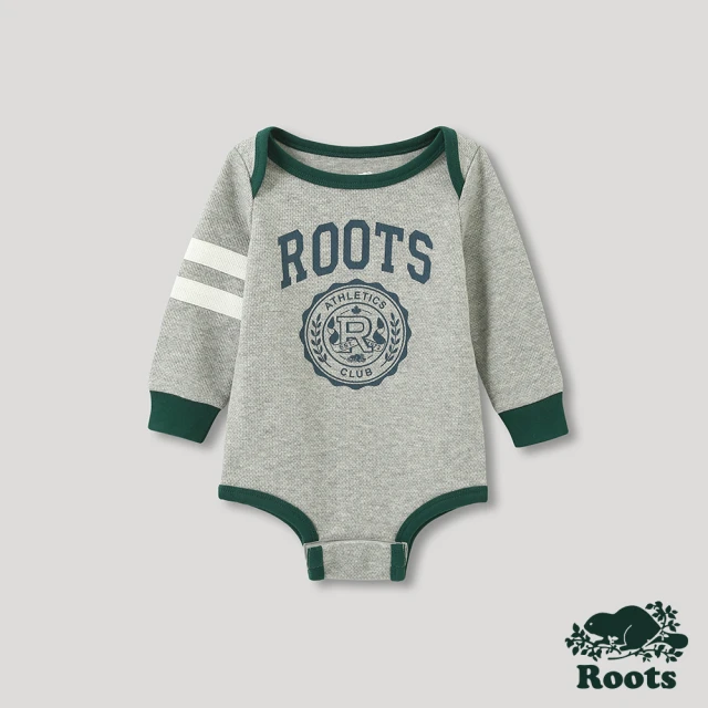 Roots【Roots】Roots嬰兒-運動派對系列 學院風LOGO滾邊包屁衣(灰色)