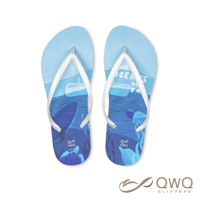 【QWQ】女款防滑防水夾腳拖鞋 阿脆-世界海洋日 室外人字拖雨鞋(AIAW00112)