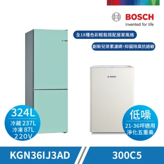 324L冰箱二級效能自選門向+抗敏空氣清淨機(KGN36IJ3AD+300C5)