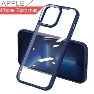 【CASE】透明背板金屬按鍵 防摔防撞 手機殼 iPhone 13 Pro Max 6.7(深藍色)