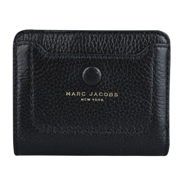 【MARC BY MARC JACOBS】經典燙金LOGO荔枝紋牛皮拉鍊扣式短夾(黑)