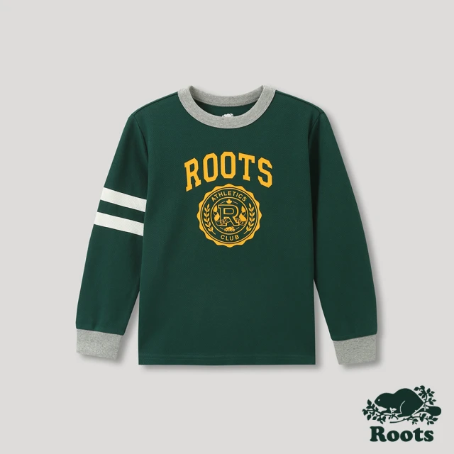 Roots【Roots】Roots大童-運動派對系列 學院風LOGO滾邊長袖T恤(綠色)