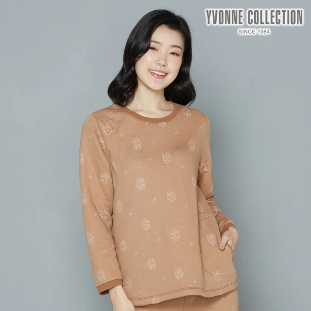 【Yvonne Collection】海獺包紗圓領長袖上衣(歐蕾棕)