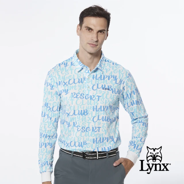 Lynx Golf【Lynx Golf】男款吸濕排汗繽紛英文字母印花長袖POLO衫/高爾夫球衫(水藍色)