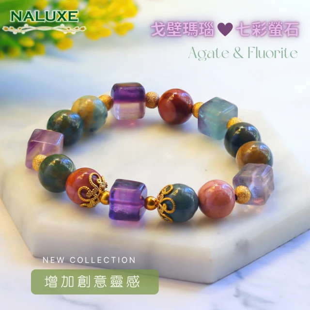 【Naluxe】戈壁阿拉善瑪瑙+千層螢石方糖設計款開運手鍊(保平安、增加創意、靈感、去除負能量、緩和情緒)