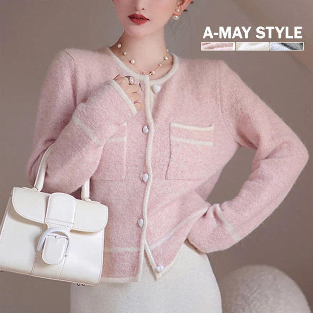 Amay Style 艾美時尚【Amay Style 艾美時尚】女裝 毛衣 日系愛心鈕釦圓領針織外套。加大碼S-2XL(3色.預購)