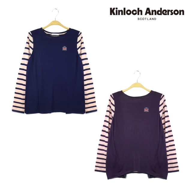 【Kinloch Anderson】金安德森女裝 圓領後開岔袖配條紋長袖針織上衣(暗藍)