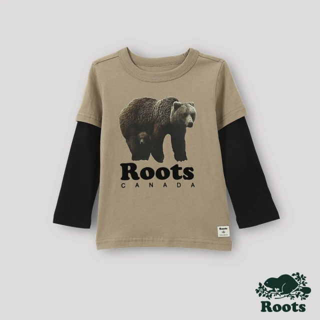 【Roots】Roots 小童- 尋常生活系列 動物照片拼接長袖T 恤(卡其色)