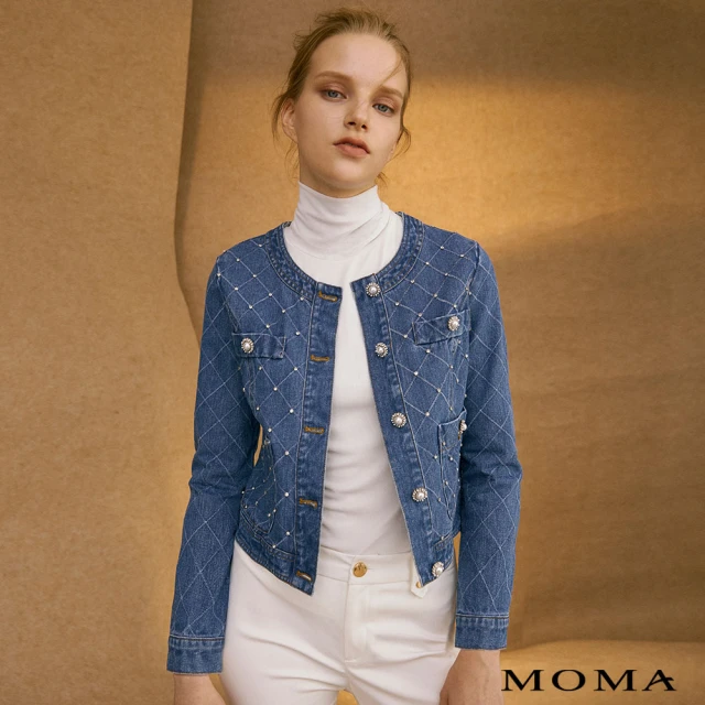 MOMA【MOMA】輕奢菱格紋牛仔小香外套(藍色)