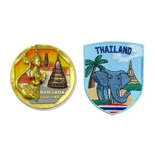 泰國曼谷佛像冰箱便簽留言貼+泰國 大象 貼布繡2件組外國地標磁鐵 紀念磁鐵療癒小物 可愛磁鐵(C54+188)