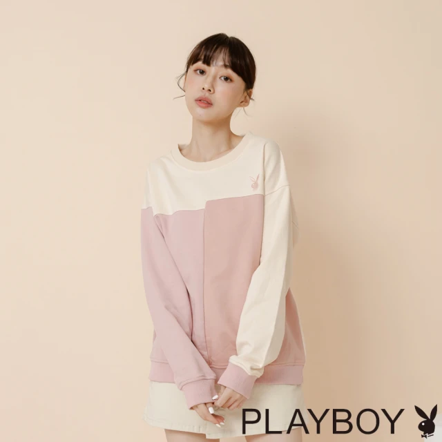 PLAYBOY【PLAYBOY】粉白幾何拼接上衣(粉色)