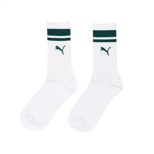 【PUMA】襪子 Classic Crew Socks 男女款 白 深綠 雙線 經典 長襪 單雙入(BB109220)