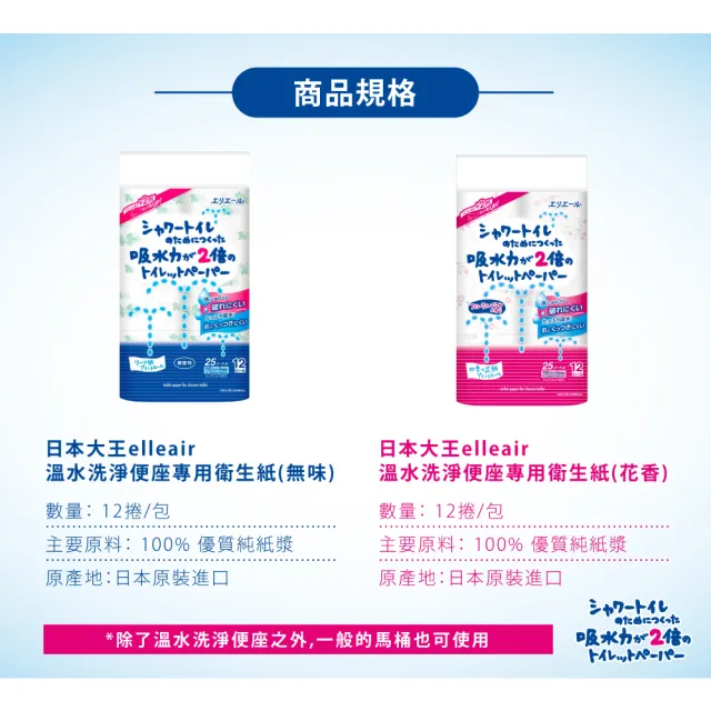日本大王 Elleair溫水洗淨便座專用衛生紙12捲 串 無味 3串組 Momo購物網 雙11優惠推薦 22年11月